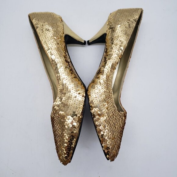 Gold Sequin Heel Pumps Special Occasions Shoes by Saugus Shoes - Picture 3 of 11